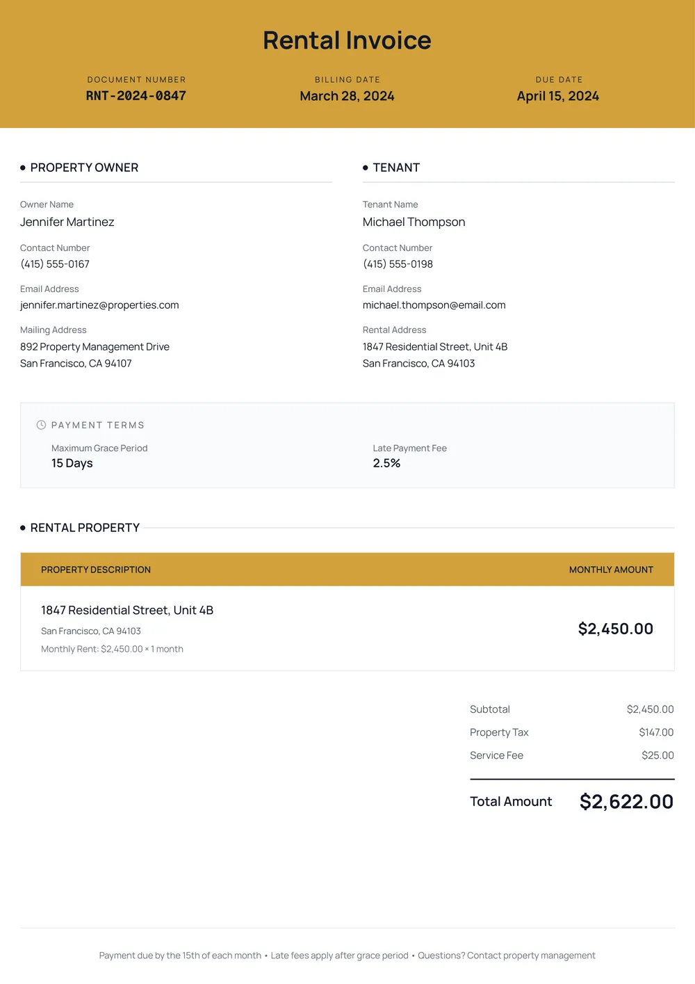 rental invoice template