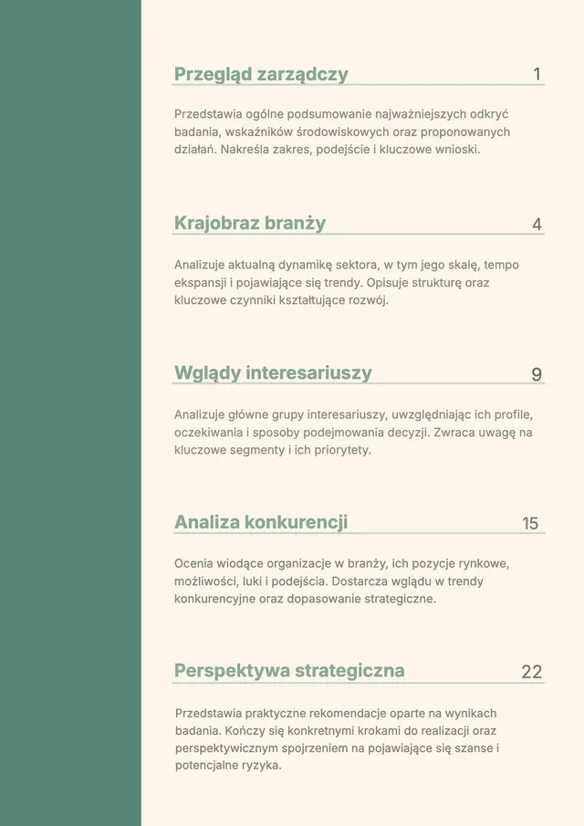 Spis treści raportu badawczego