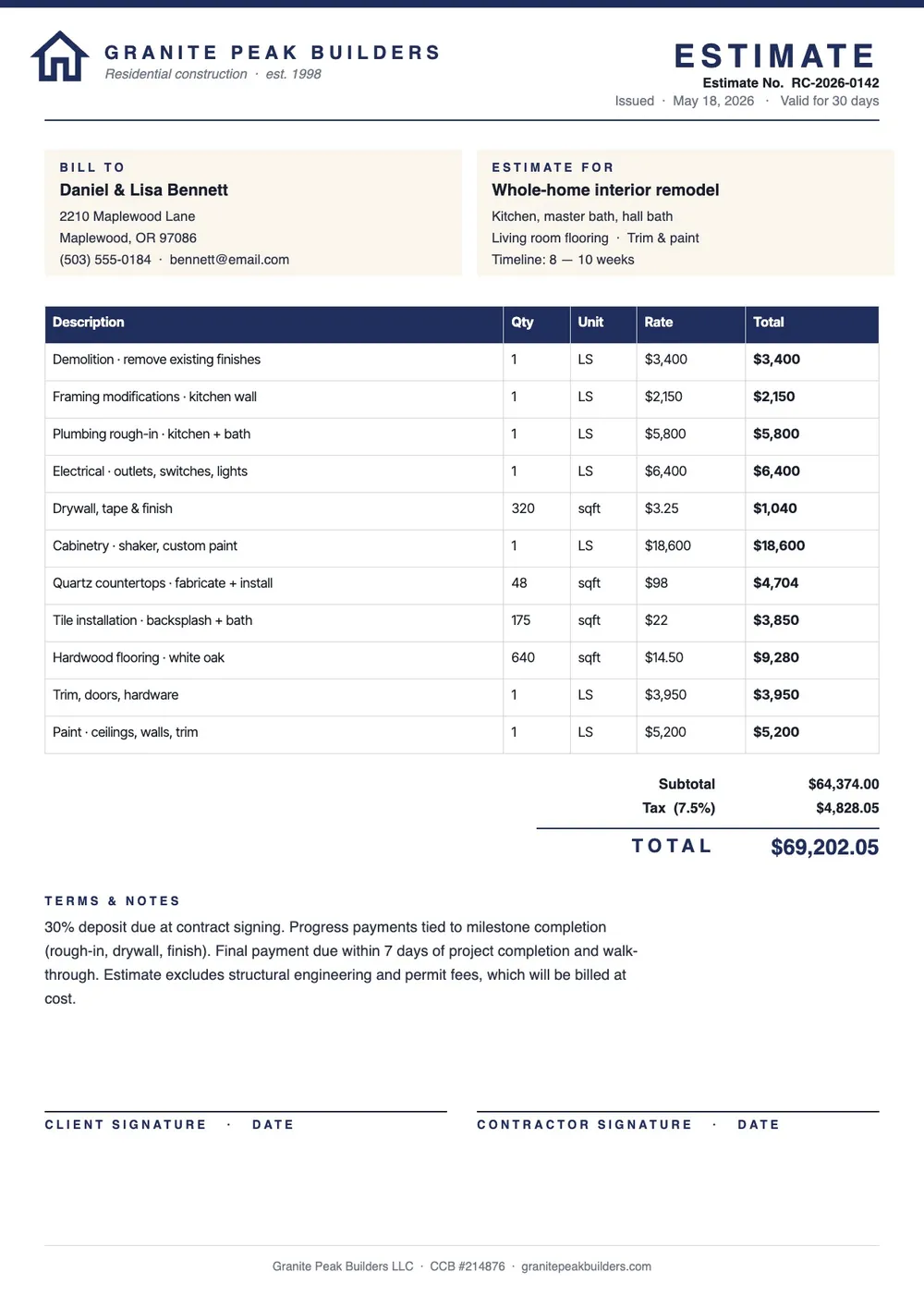 residential-construction-estimate form