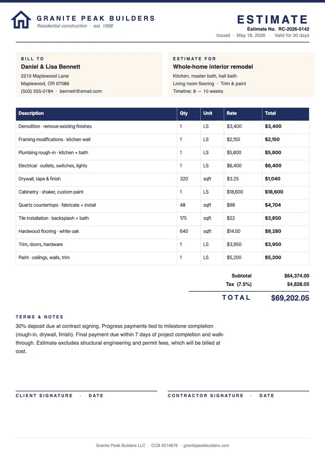 residential-construction-estimate form