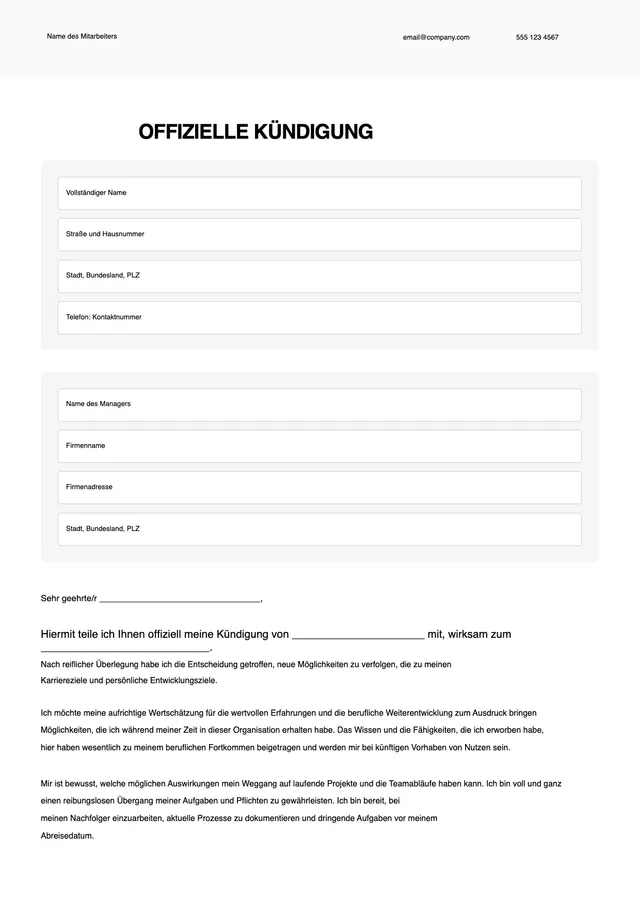 Vorlage für Kündigungsschreiben