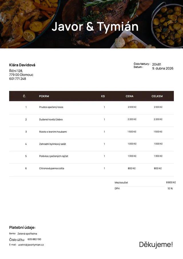 Vzor faktury za restaurační catering