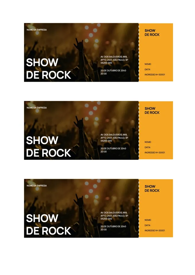 Modelo de ingresso para show de rock