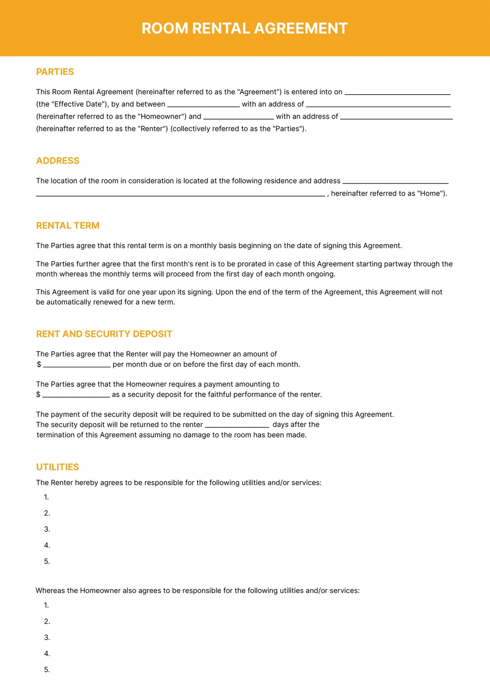 room-rental-agreement form