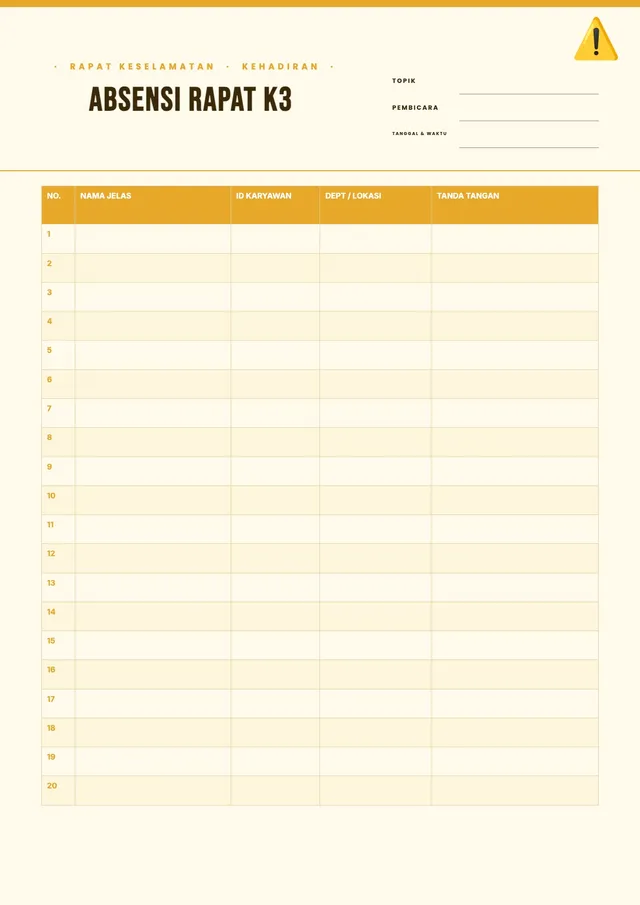 Daftar Hadir Rapat Keselamatan Kerja