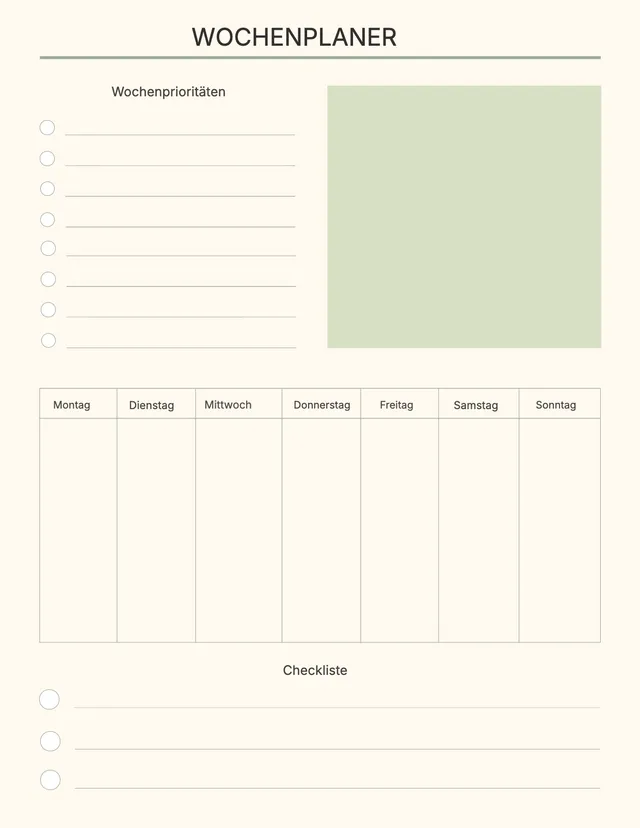 Salbeigrüne Wochen-Checkliste