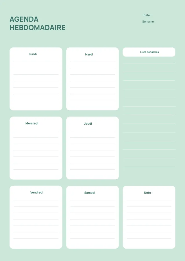 Agenda hebdomadaire vert sauge