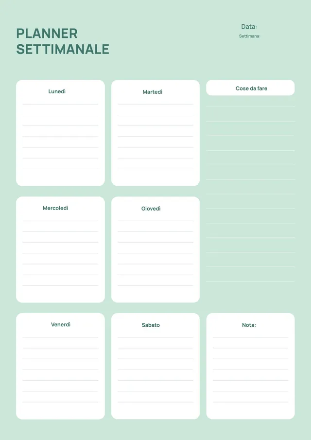 Agenda settimanale verde salvia
