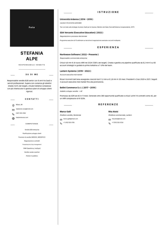 Curriculum per funzionario commerciale