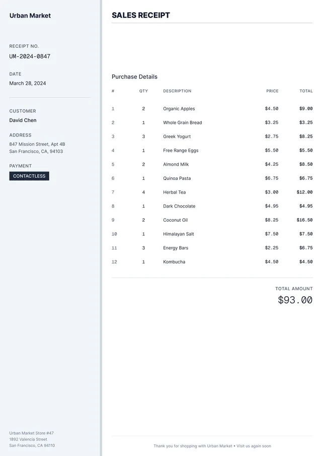 sales-receipt form