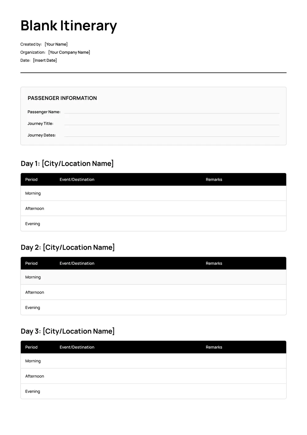 sample-itinerary form
