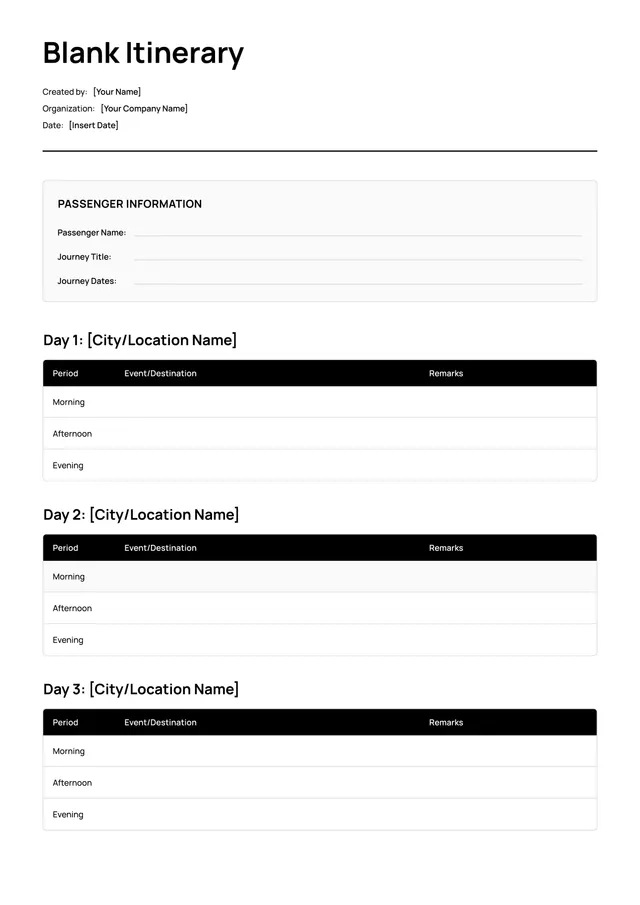 sample-itinerary form