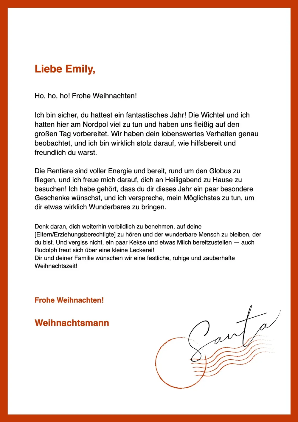 Brief an den Weihnachtsmann