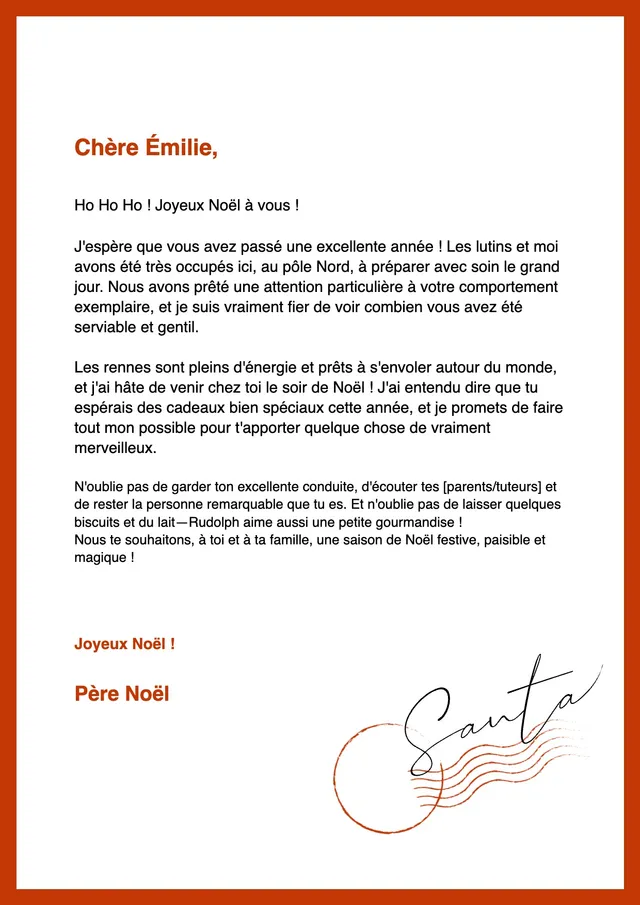 Modèle de lettre pour le Père Noël