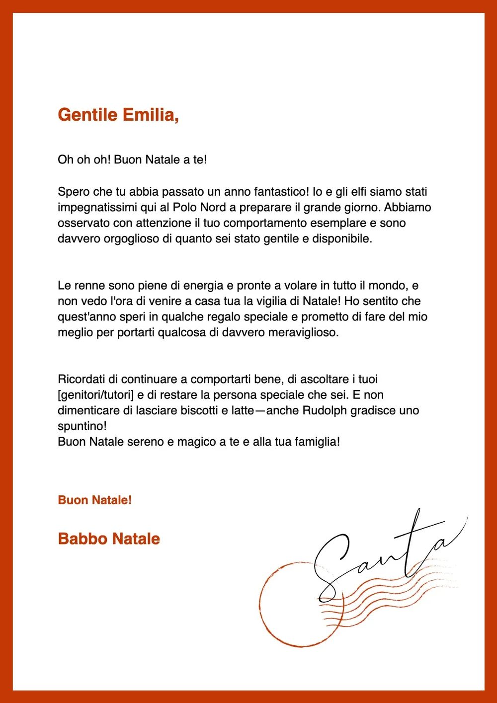 Modello di letterina di Babbo Natale