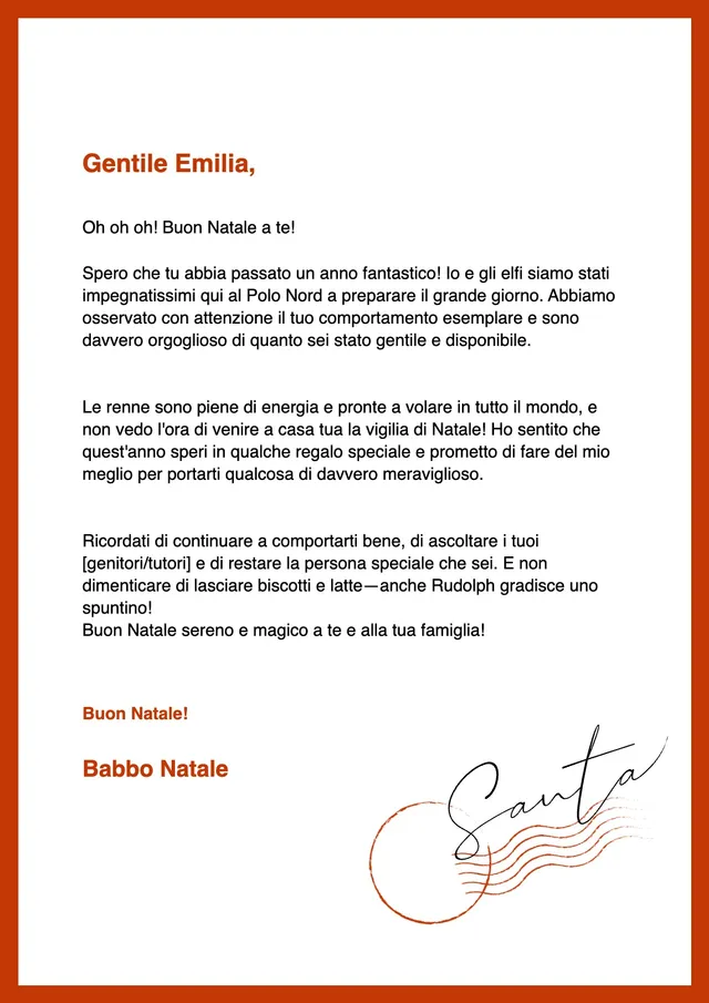 Modello di letterina di Babbo Natale