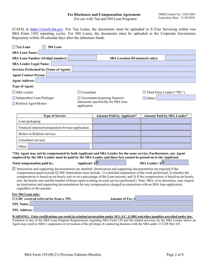 sba-159 form