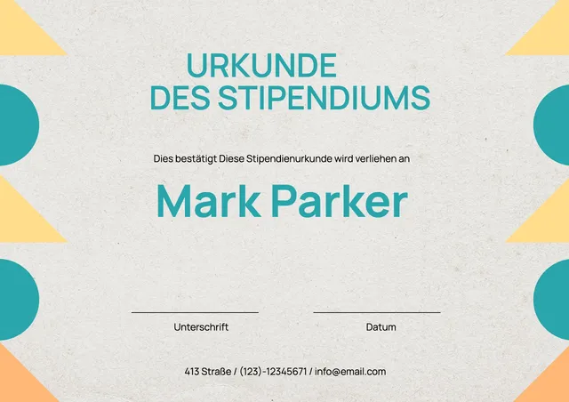 Vorlage für Stipendienurkunde