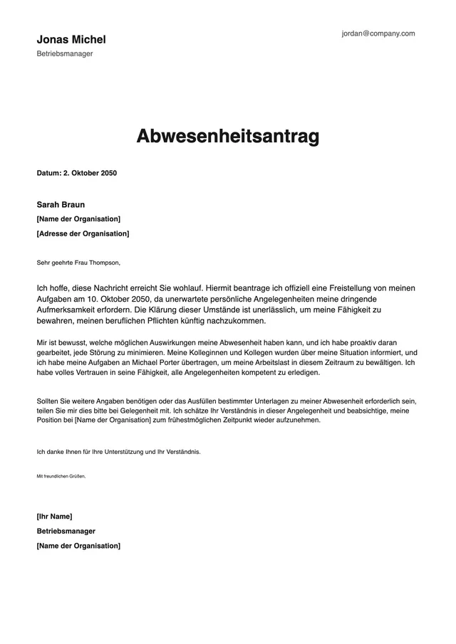 Vorlage für Schulentschuldigung