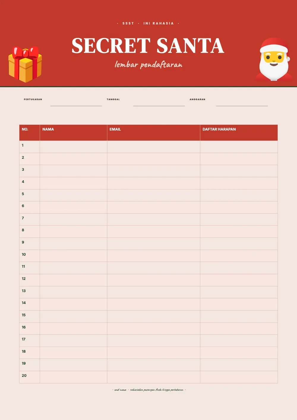 Daftar Pendaftaran Secret Santa