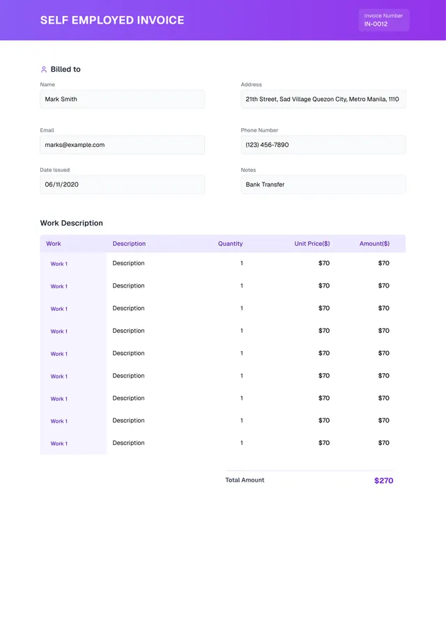 self-employed-invoice form