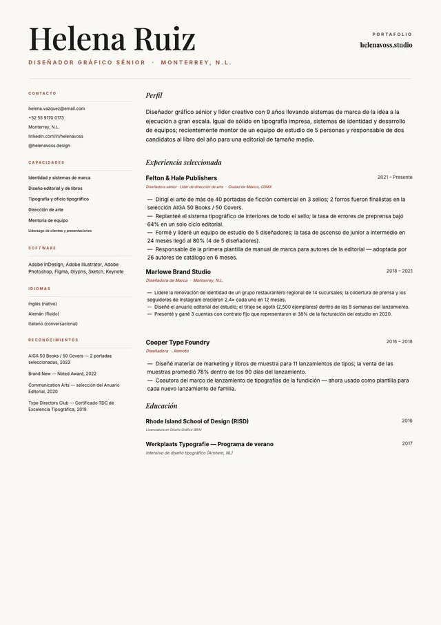 CV de diseñador gráfico sénior