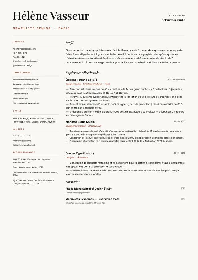 CV de graphiste senior