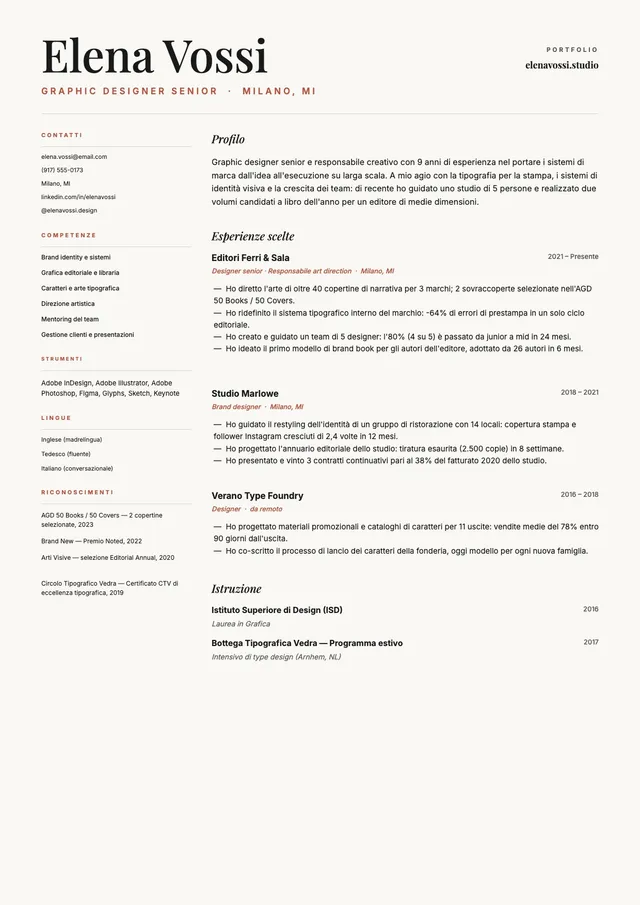 Curriculum per grafico senior