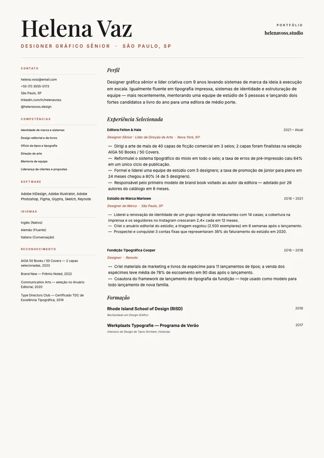 Currículo de designer gráfico sênior