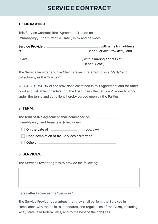 service-agreement-contract form
