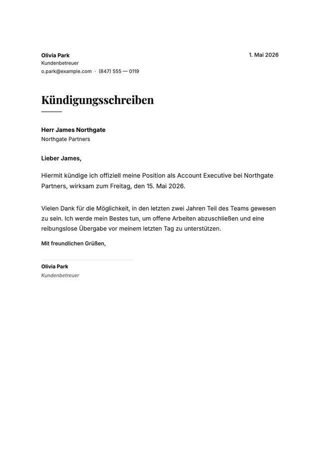 Kurzes Kündigungsschreiben