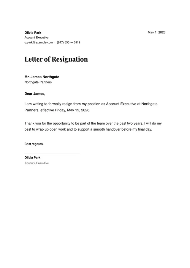 short-resignation-letter form