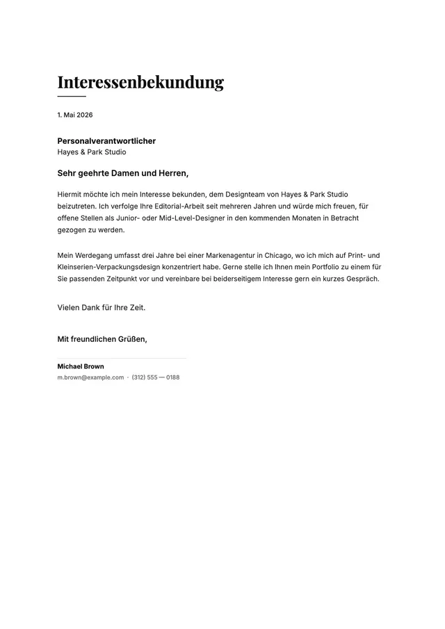 Kurzes einfaches Interessenschreiben