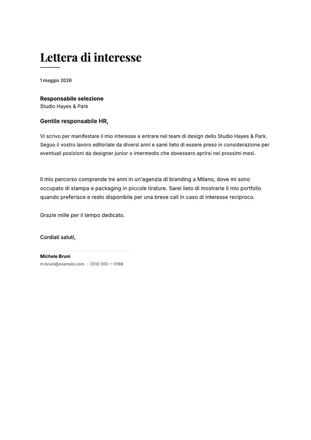 Lettera di interesse breve e semplice