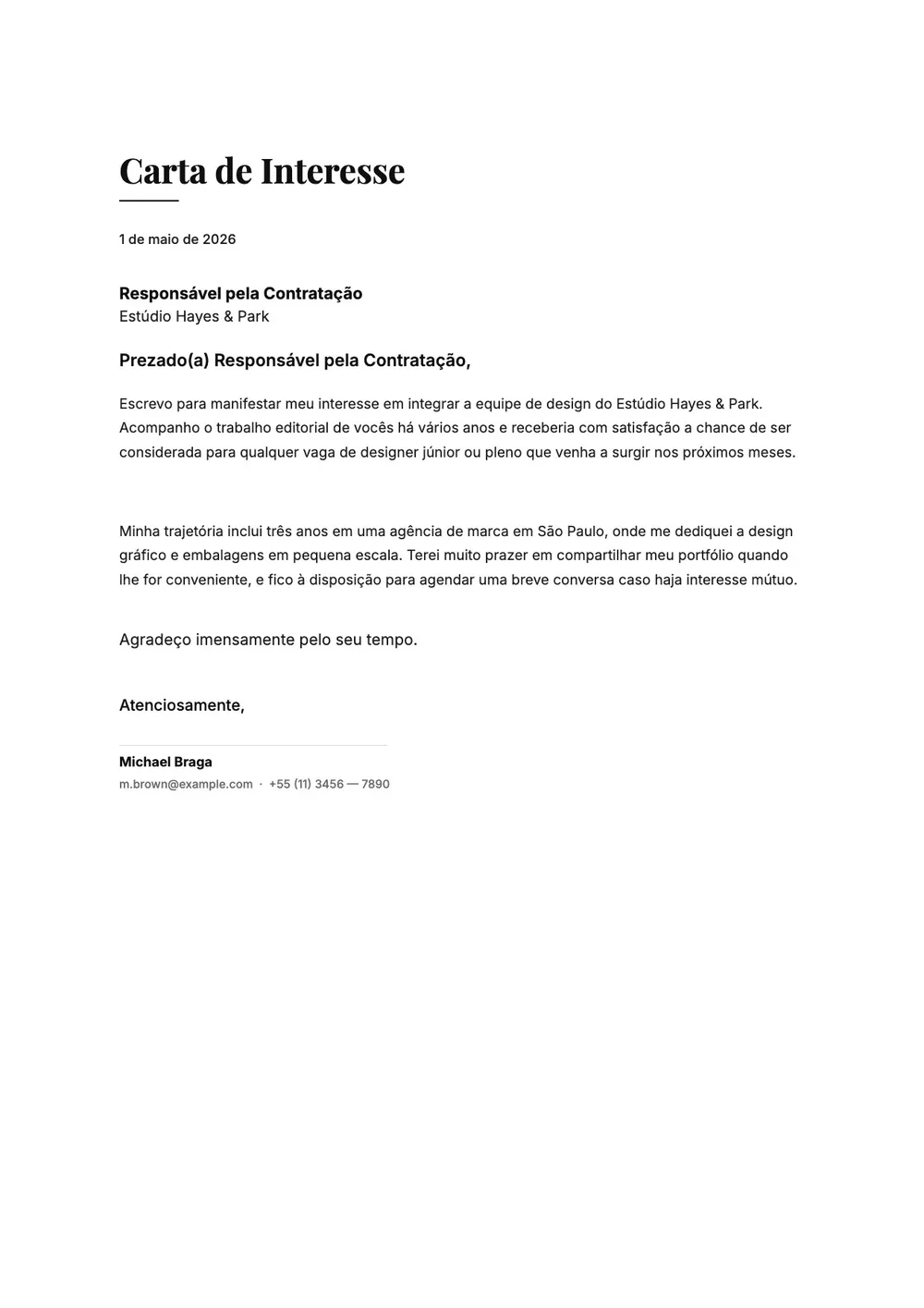 Carta de interesse curta e simples