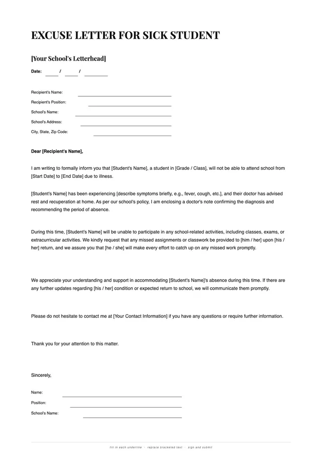sick-student-excuse-letter form