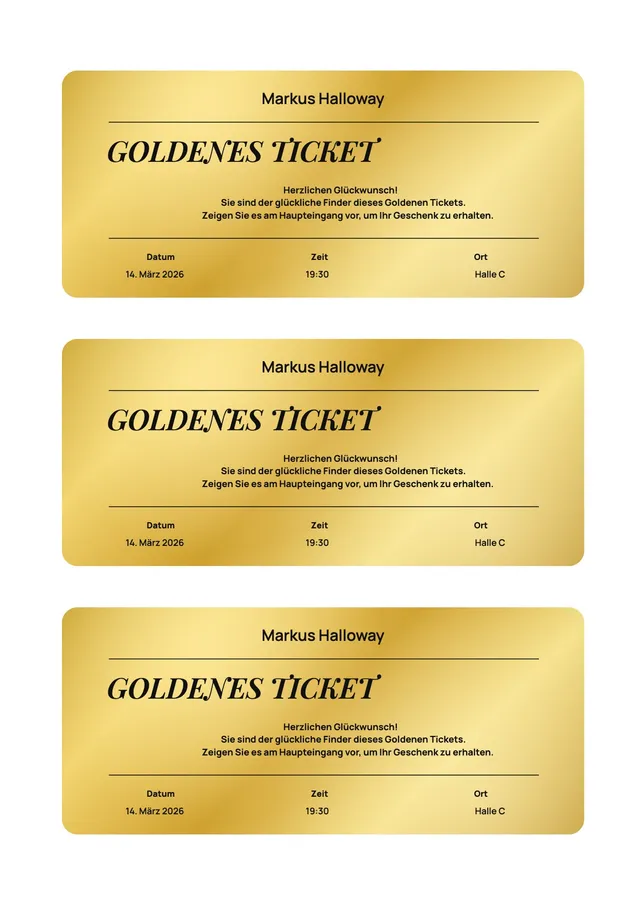 Vorlage für schlichtes goldenes Ticket