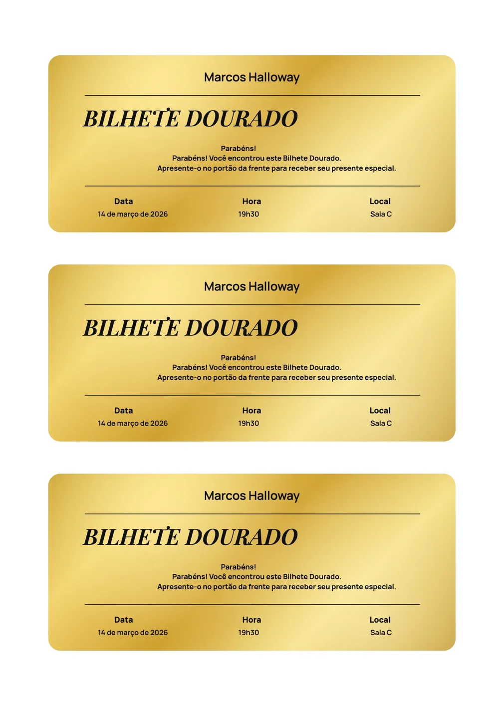 Modelo de ingresso dourado simples