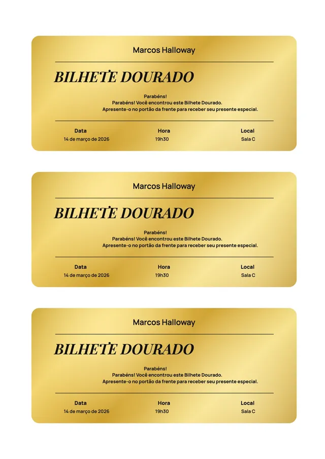 Modelo de ingresso dourado simples