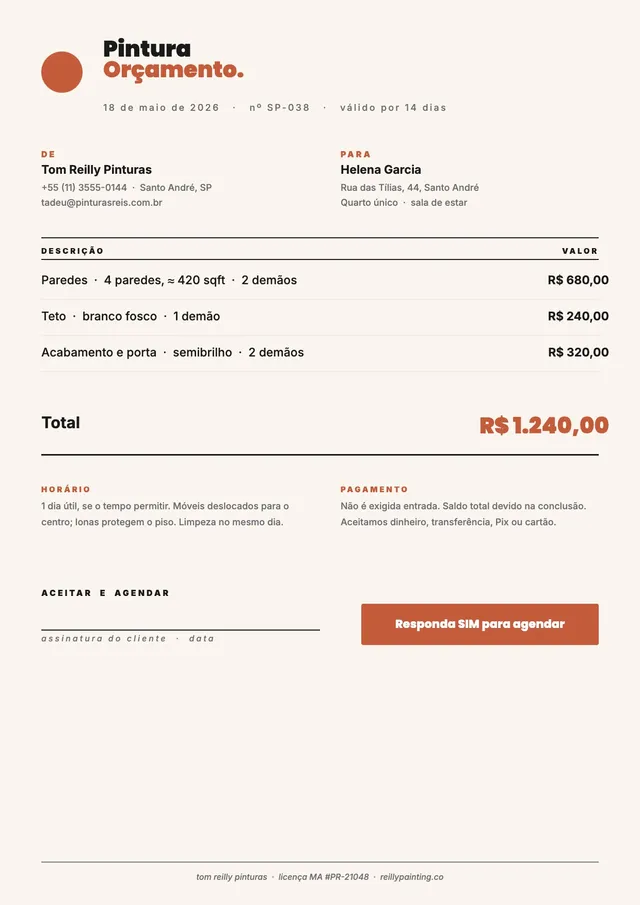 Modelo simples de orçamento de pintura