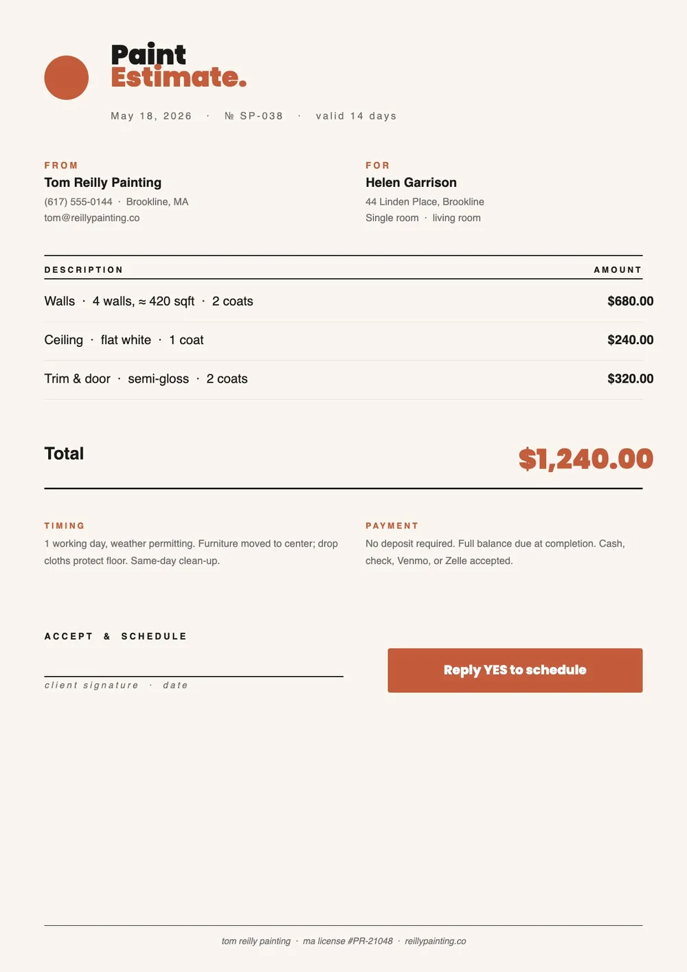 simple-painting-estimate form