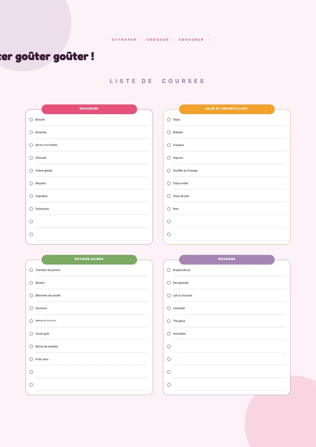 Liste de courses snacks