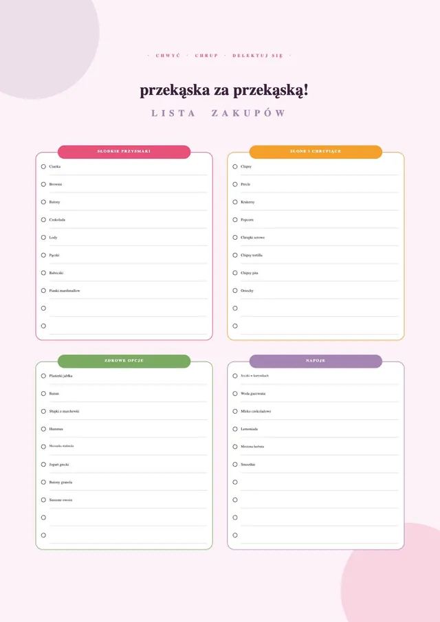 Lista zakupów przekąsek