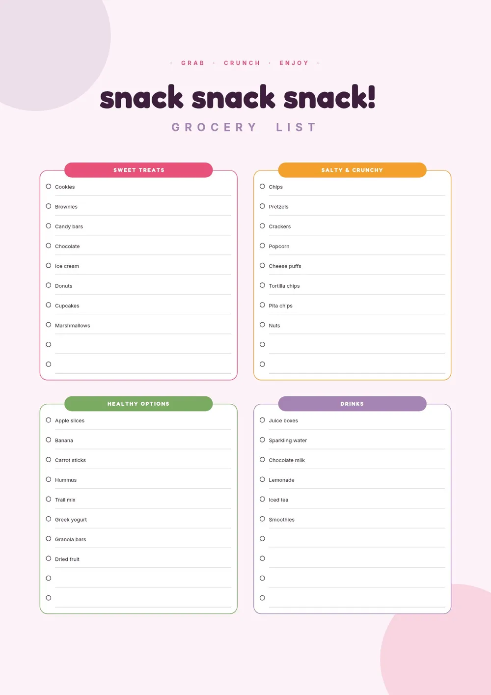 snack-grocery-list form