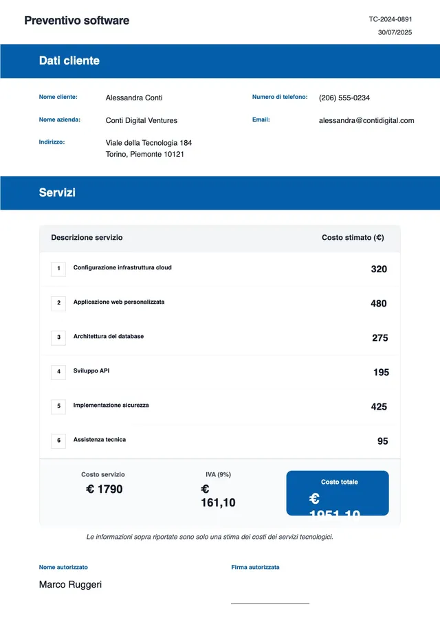Modello di preventivo software