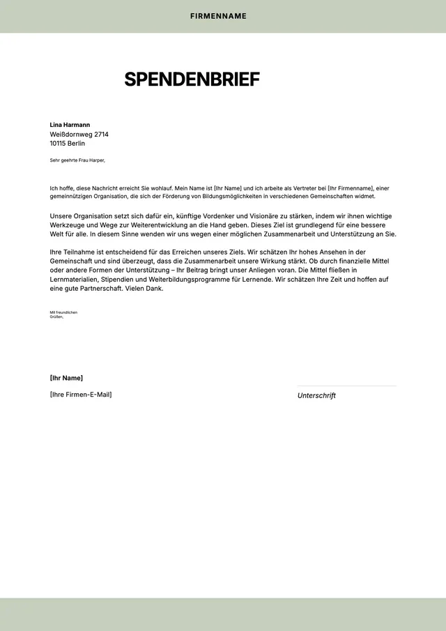 Vorlage für einen Spendenbrief
