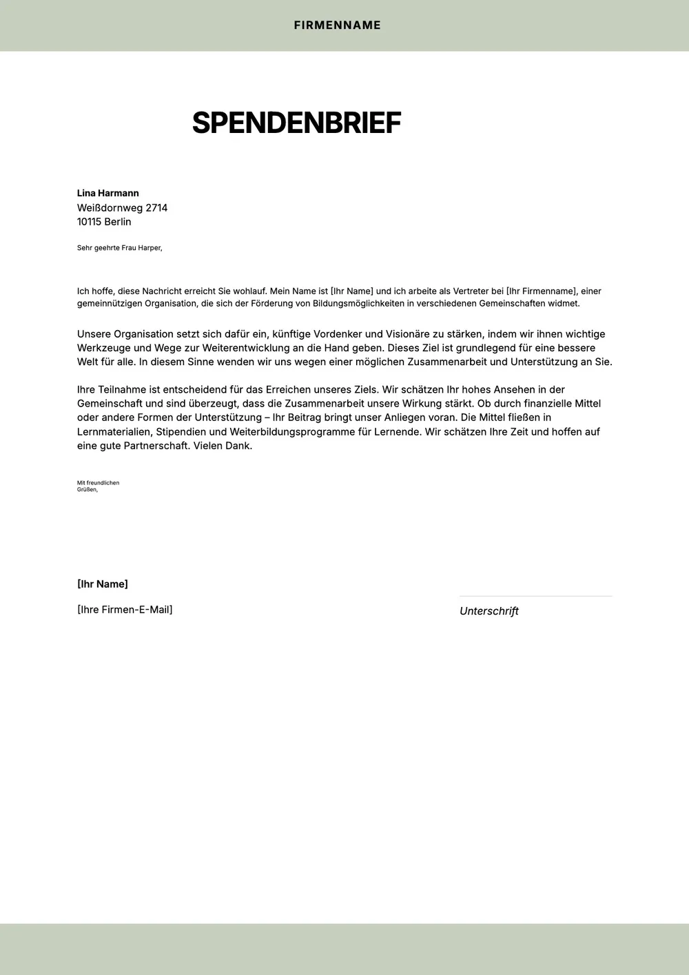 Vorlage für einen Spendenbrief