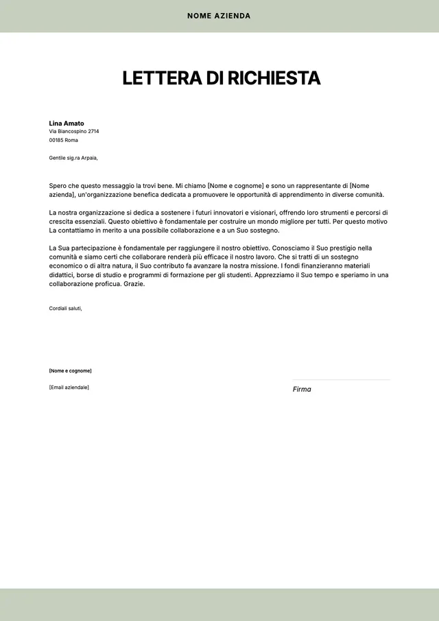 Modello di lettera di richiesta di donazione