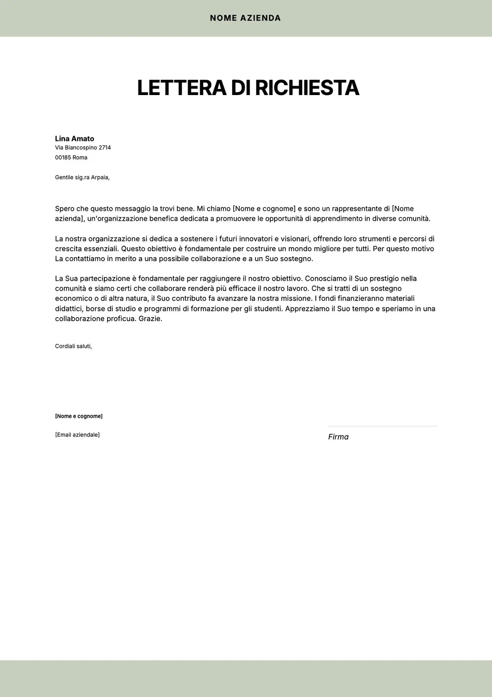 Modello di lettera di richiesta di donazione