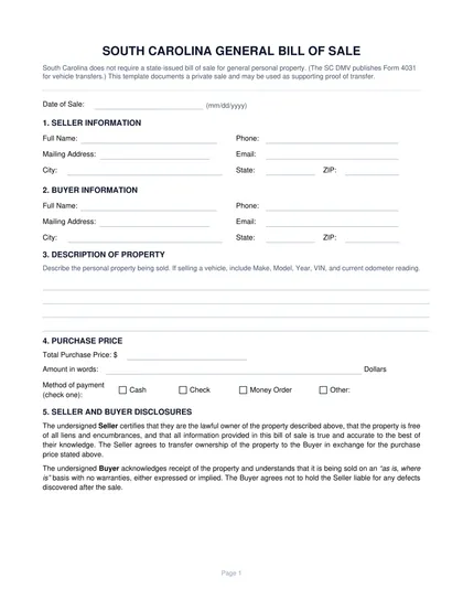south-carolina-bill-of-sale form